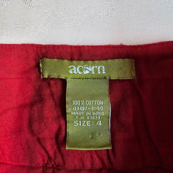 Festive Vintage Look Acorn Red Cotton Textures and Embellished Skirt  sz 4 - Picture 2 of 7